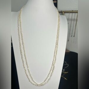 Rice Pearl Vintage Necklace Double Strand Baroque Freshwater Long Opera Length